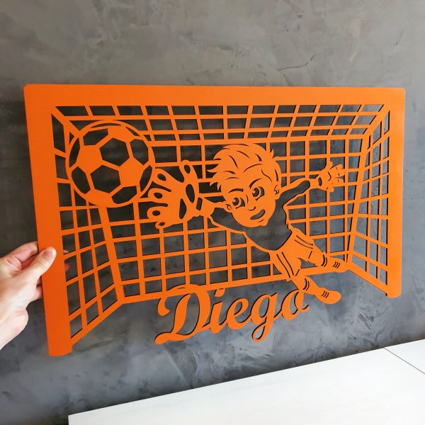 Portería de fútbol con nombre