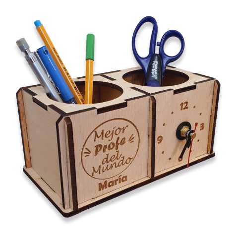Lapicero de madera con reloj